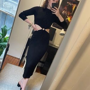 LNA Ribbed Cutout Black Banx Midi Dress